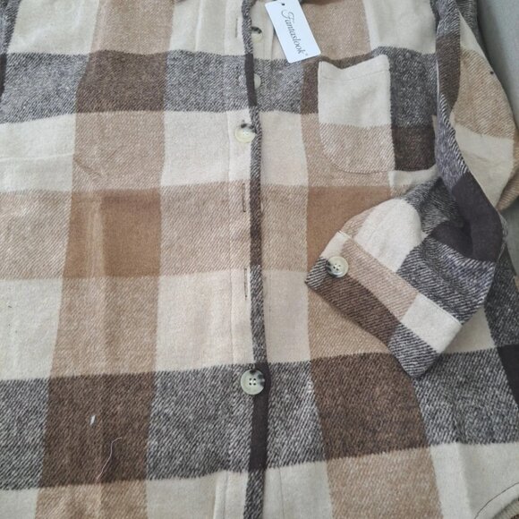 Sweaters - Fantaslook Women’s Plaid Button-Up Shirt Jacket – Beige Brown Check (Size S)